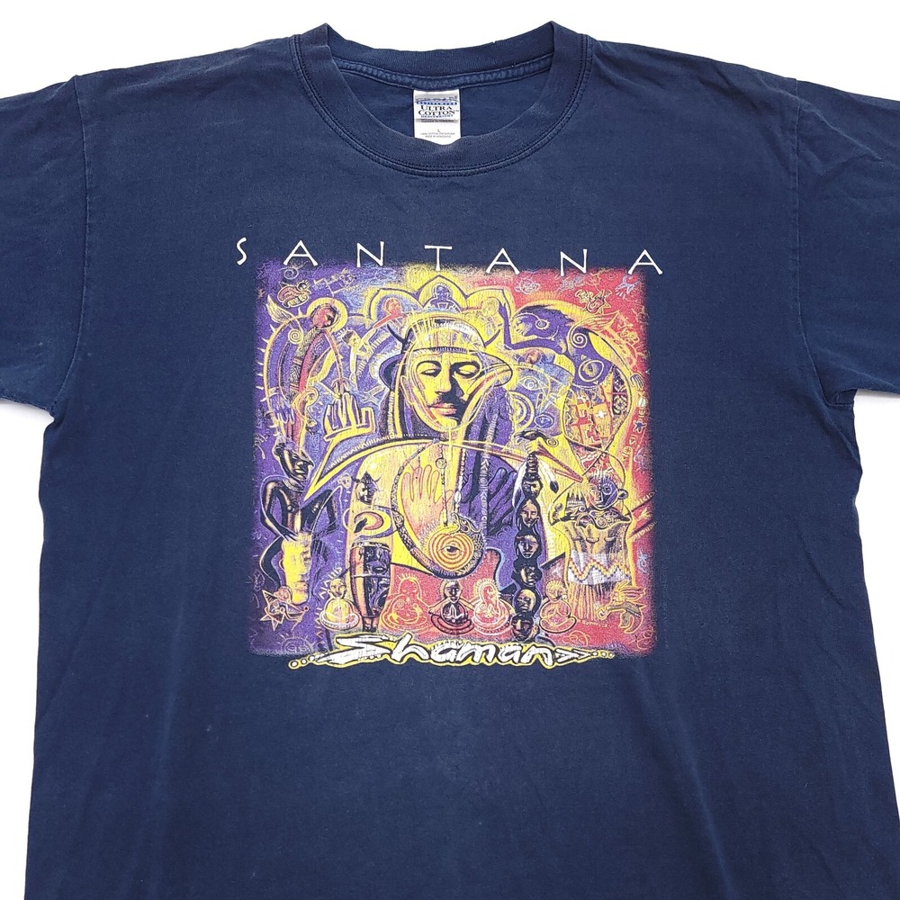 Carlos Santana Shaman T-Shirt Mens L Dark Blue Vintage Classic‎ Rock